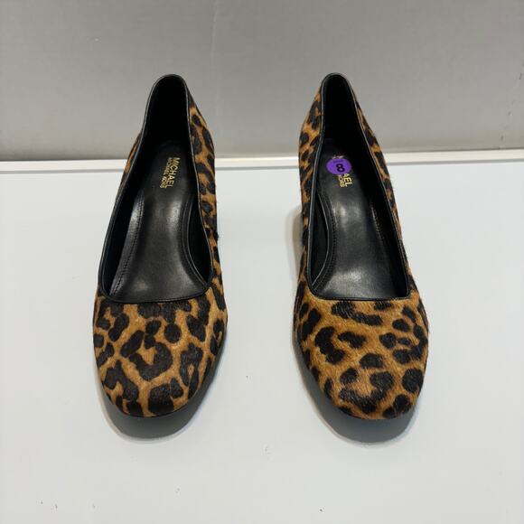 Michael Michael Kors Calf Hair Leopard Print Chunky Heel Pumps Heels Size 8 - Picture 3 of 11